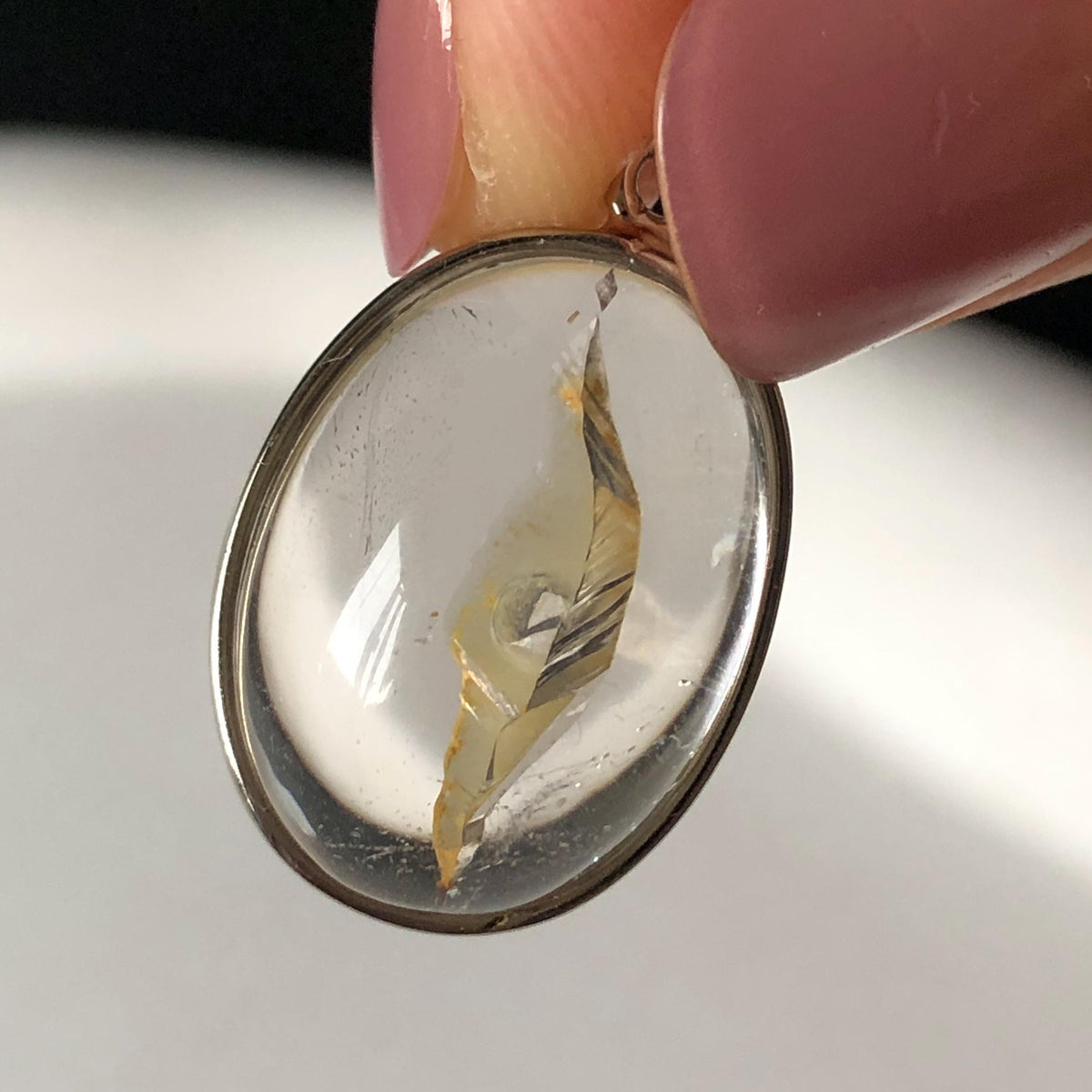 Rare! Polished Enhydro Quartz Flowing Yellow Sand with shifting bubble Inclusion Crystal Cabochon S925 Silver Pendant Adjustable Necklace | Natural Gemstone Birthstone Gift for her quicksand enhydro quartz sand water-fall choker gemstone charm polished stone pendant birthstone men necklace chakra crystal minerals specimen sterling silver wire wrapped pendant inclusion quartz yellow sand inclusion rainbow quartz bubble inclusion cabochon inclusion crystal palm stone for meditation