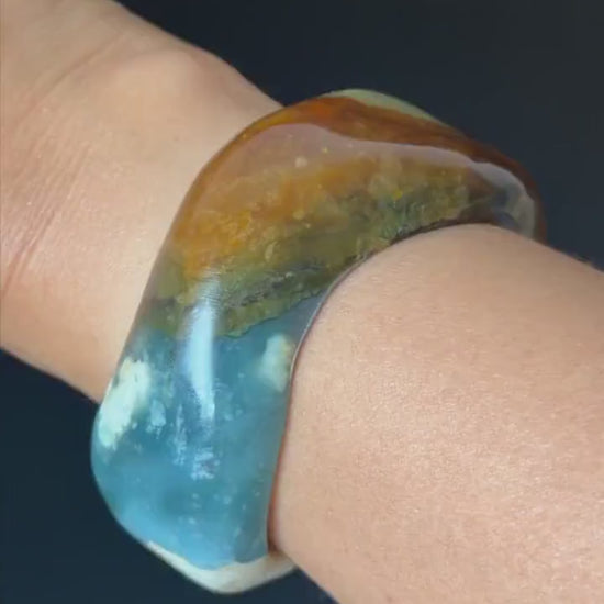 53.3mm Xiu Jade Serpentine Multi-colour Irregular Bangle: Natural Blue Brown Yellow White Green Jade Bracelet Stone Gemstone Jewelry Gift