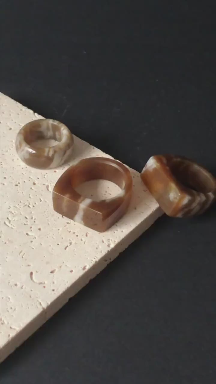 Nephrite Jade Chocolate Mocha Band Ring: Untreated White Jade & Brown Jade Women Statement Ring US 4.75-9.75 Thumb Ring Pinky Ring