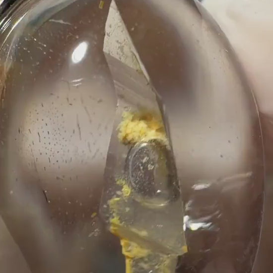 Rare! Polished Enhydro Quartz Flowing Yellow Sand with shifting bubble Inclusion Crystal Cabochon S925 Silver Pendant Adjustable Necklace