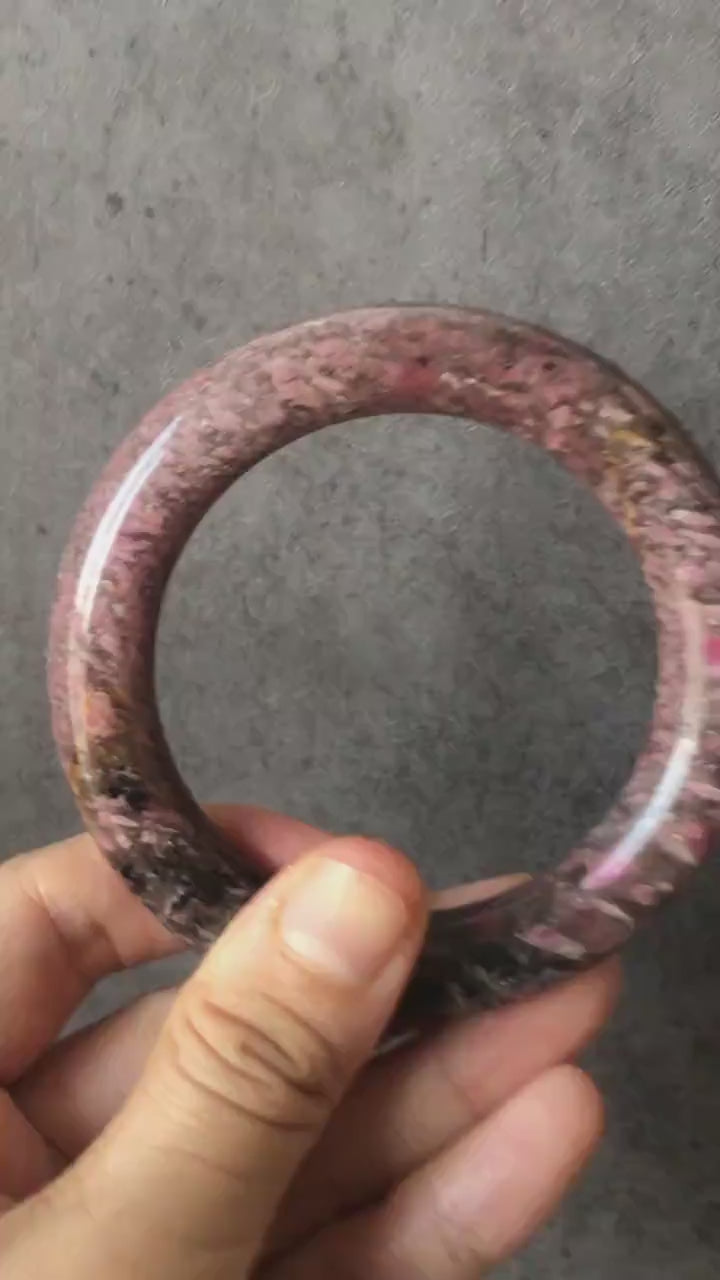 55.3mm Ultra-rare Natural Rhodonite Bangle | Black Night Sakura Rain Cherry Blossom | Stone Bracelet Crystal Gemstone Bangle | Healing Stone