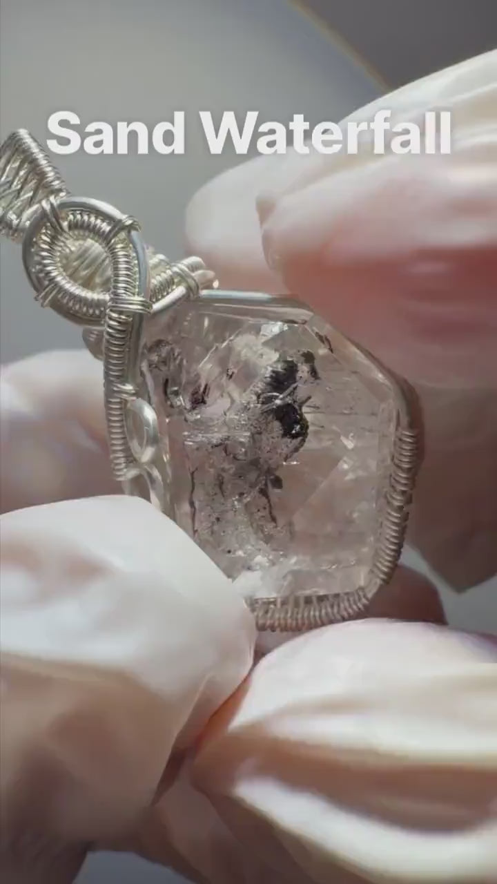 Polished Enhydro Quartz (Herkimer Diamond) Pendant Adjustable Choker Necklace:  Moving Sand & Clear Bubble Inclusion Crystal