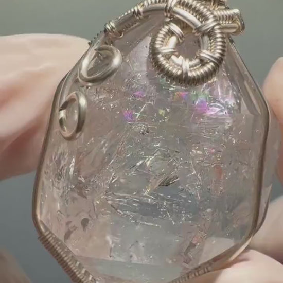 Polished Rainbow Enhydro Quartz (Herkimer Diamond) Pendant Adjustable Necklace: Moving Clear Bubble Inclusion Crystal