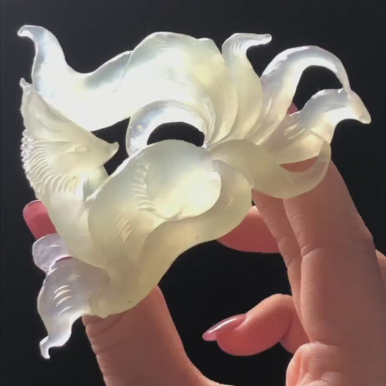 Xiu Jade Nine-tailed Fox Hand Carved Hair Crown: Natural Serpentine Ice Green Jade Vintage Hanfu Hair Stick 3D stone carving Hair Jewelry