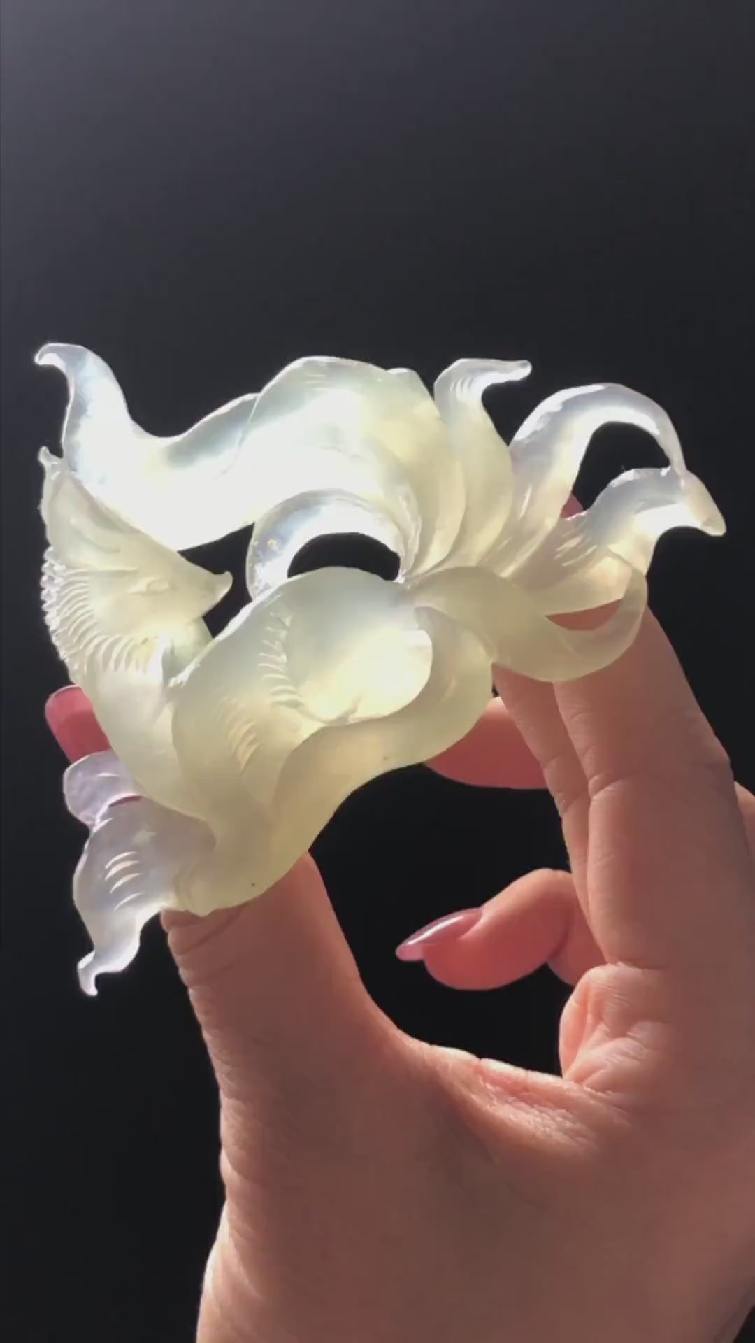 Xiu Jade Nine-tailed Fox Hand Carved Hair Crown: Natural Serpentine Ice Green Jade Vintage Hanfu Hair Stick 3D stone carving Hair Jewelry