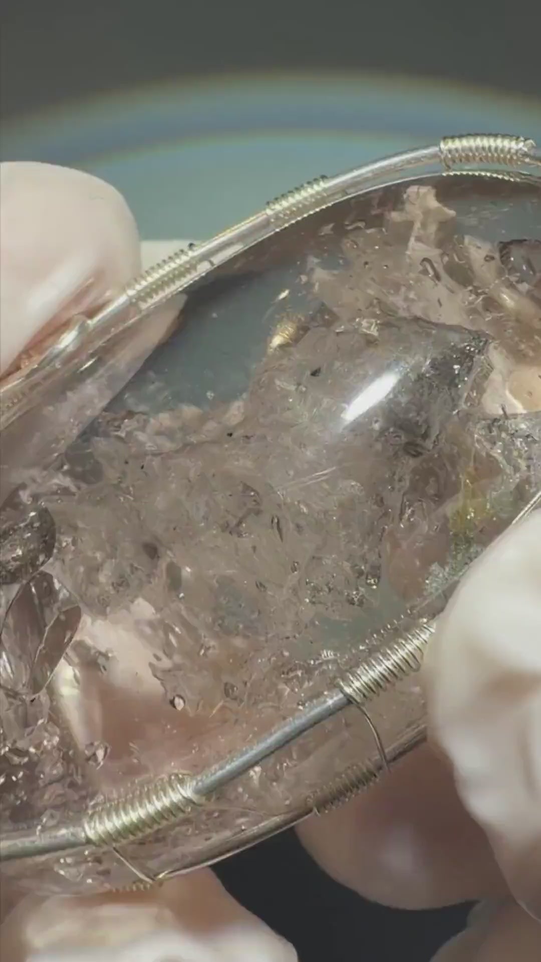 Ultra Rare! Moving Chalcopyrite Enhydro Quartz Cabochon Polished Pendant Necklace: Shifting Bubble & Manifestation Inclusion Crystal