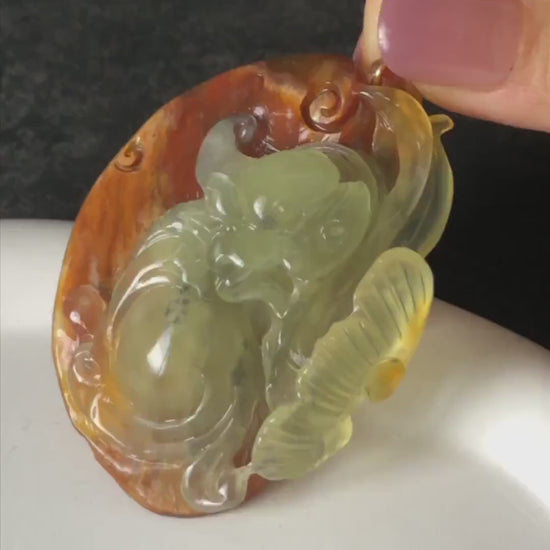 Xiu Jade Pixiu Hand Carved Pendant Adjustable Necklace: Certified Natural Serpentine Brown Yellow Jade Handcrafted Charm Abundance & Success