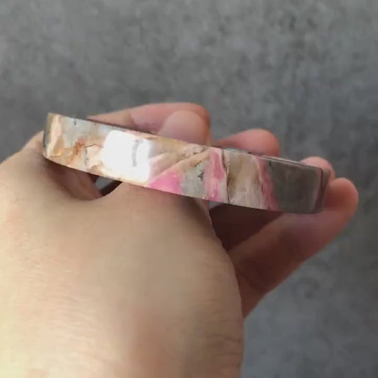 52.3mm Natural Pink Rhodonite Stone Bangle Bracelet | Baby Whale | Pink & Blue | Crystal Bangle Raw Gemstone Bracelet | Healing Crystal Gift