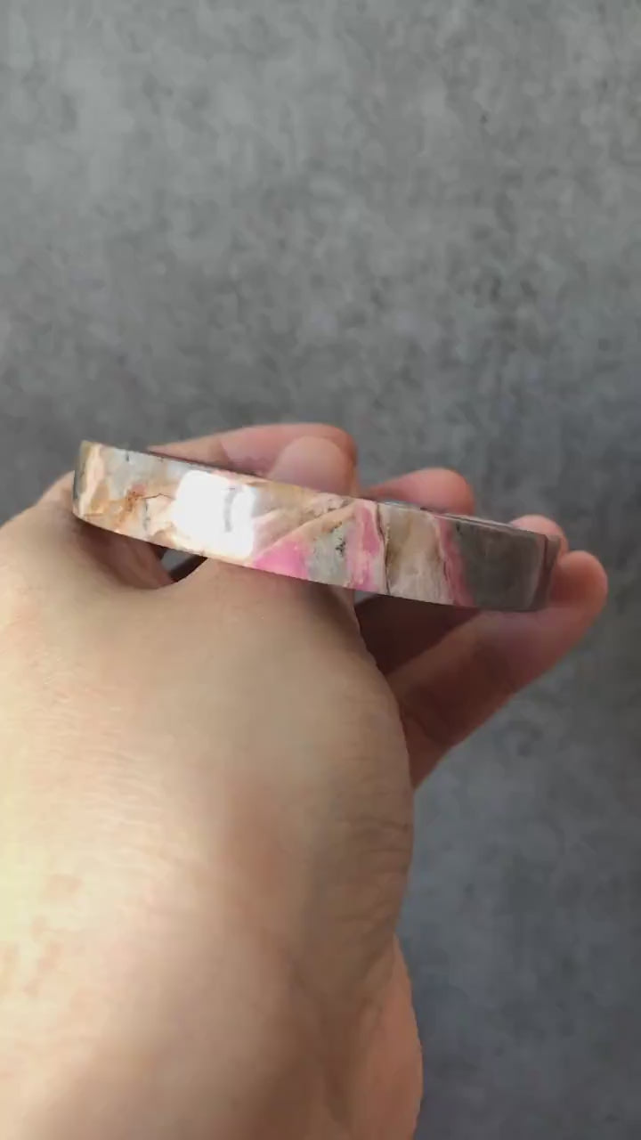 52.3mm Natural Pink Rhodonite Stone Bangle Bracelet | Baby Whale | Pink & Blue | Crystal Bangle Raw Gemstone Bracelet | Healing Crystal Gift