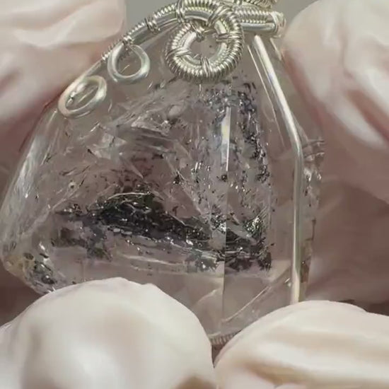 Polished Enhydro Quartz (Herkimer Diamond) Wrapped Pendant Adjustable Necklace: Sand Waterfall! Moving Sand & Clear Bubble Inclusion Crystal