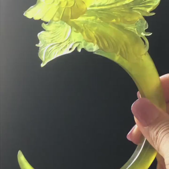 Xiu Jade Serpentine Hand Carved Phoenix Golden Yellow Jade Hair Pin