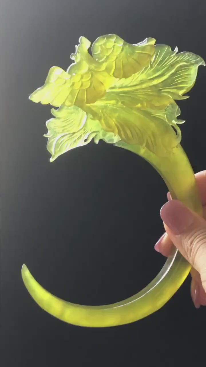 Xiu Jade Serpentine Hand Carved Phoenix Golden Yellow Jade Hair Pin