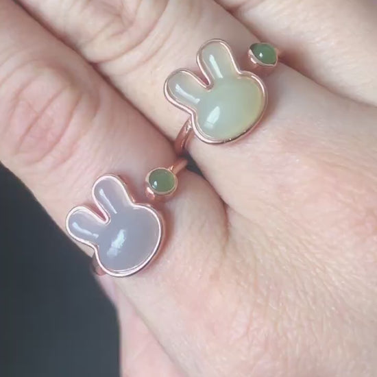 Natural Hetian Jade Rabbit adjustable Rose Gold Ring | Year of Rabbit | Gemstone ring | Easter Gift | Gifts for her | Bunny multi-stone ring