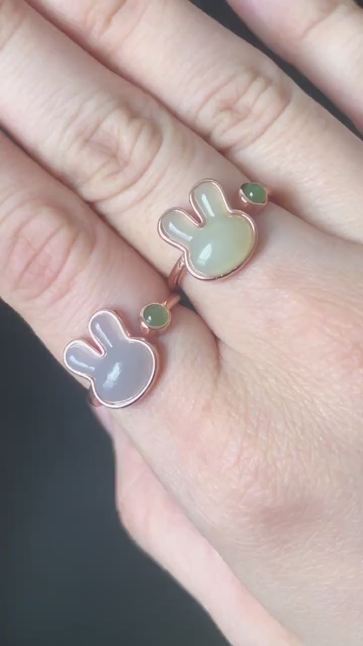 Natural Hetian Jade Rabbit adjustable Rose Gold Ring | Year of Rabbit | Gemstone ring | Easter Gift | Gifts for her | Bunny multi-stone ring