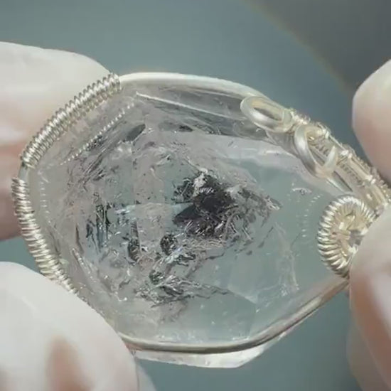 Polished Enhydro Quartz (Herkimer Diamond) Mini Pendant Necklace: Moving Sand & Black Bubble Inclusion Crystal