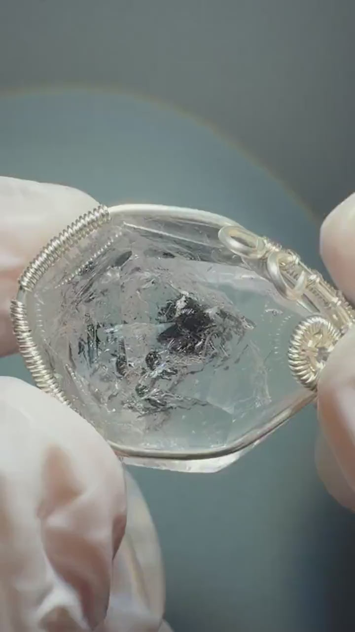 Polished Enhydro Quartz (Herkimer Diamond) Mini Pendant Necklace: Moving Sand & Black Bubble Inclusion Crystal