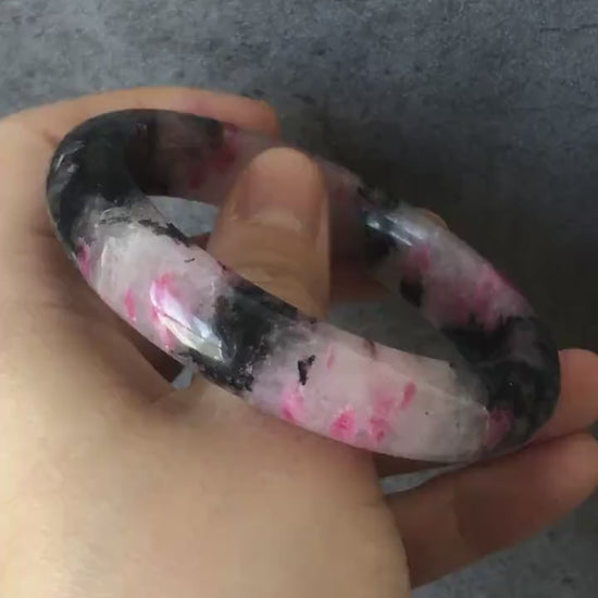 56.6mm Natural Rhodonite Stone Bangle | Milky Pink Plum Cherry Blossom Sakura Rain | Chinese Painting Danqing | Healing Crystal Bracelet