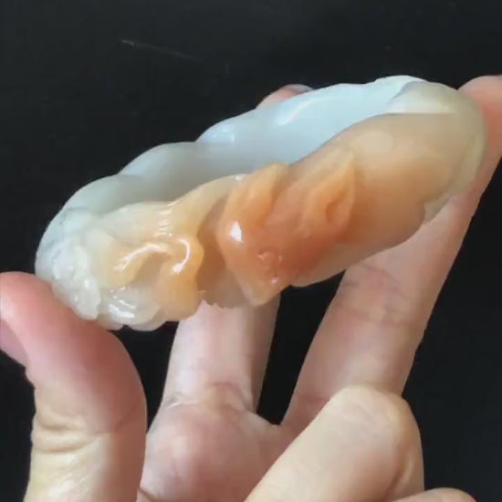57-60mm Quartzite (She Taicui jade) Hand Carved Nine-tailed Fox Flower Stone Bangle: Natural Handcrafted Milky Coral Sands White Bracelet