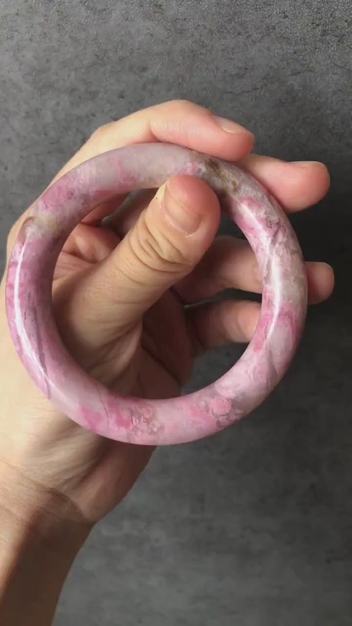 53.4mm High quality natural Rhodonite Bangle Bracelet| First Sakura | Cherry Blossom| Icy Pink | Romantic & Tender | Crystal Bangle