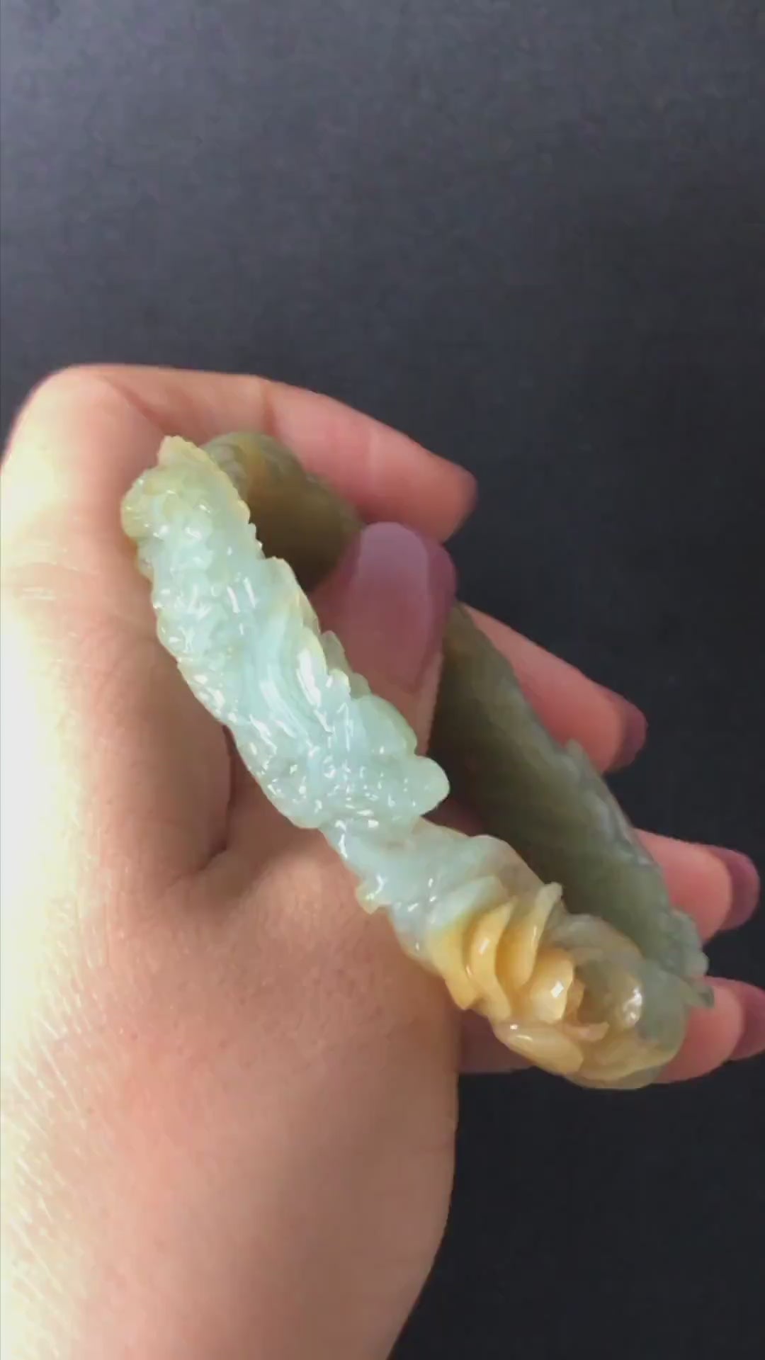 Custom Size 50-65mm! Xiu Jade Dragon & Phoenix Hand Carved Bangle: Certified Natural Serpentine Yellow Green Jade handcrafted Bracelet Gift