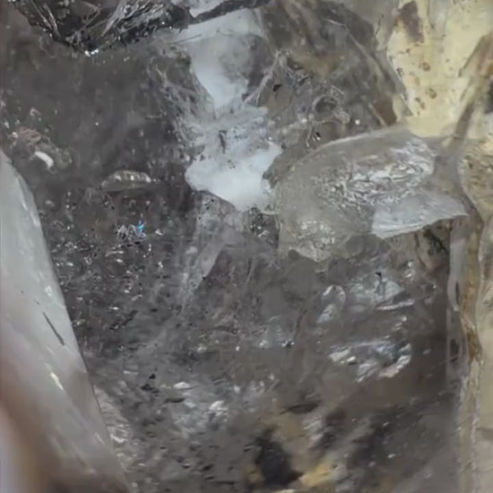 Polished Enhydro Skeleton Quartz (Herkimer Diamond) Pendant Necklace: Moving White Sand, Black Sand, Black Mica, Bubble Inclusion Crystal