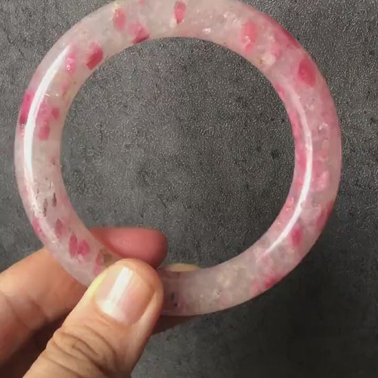 56.5mm  Natural Icy Rhodonite Bangle |  Milky Pink Sakura Rain Plum Cherry Blossom | Raw Stone Bracelet Crystal Bangle | Healing Stone Gift