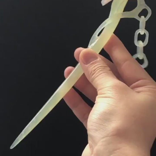 Natural Xiu Jade Serpentine Hand Carved Pink Lotus Flower Hair Pin