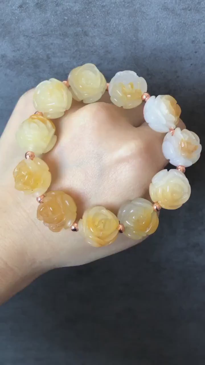 Natural SheTaicui Jade (Quartzite) carved icy Yellow Rose crystal charms Bracelet | Icy Pineapple  | Personalized Gift | Gift for her