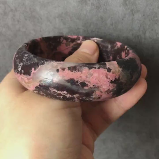 62.4mm High Quality Natural Rhodonite Bangle| Dark Goddess | Icy reddish brown with pink | Mysterious & Sexy | Crystal Bangle