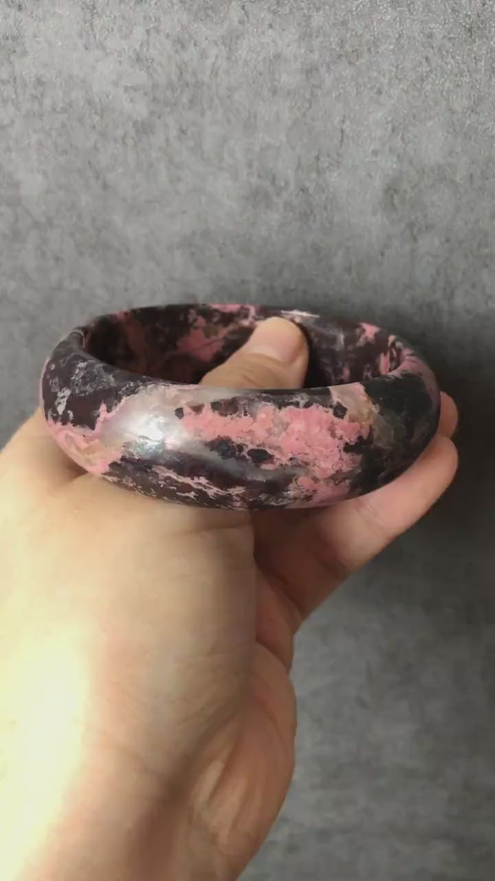 62.4mm High Quality Natural Rhodonite Bangle| Dark Goddess | Icy reddish brown with pink | Mysterious & Sexy | Crystal Bangle