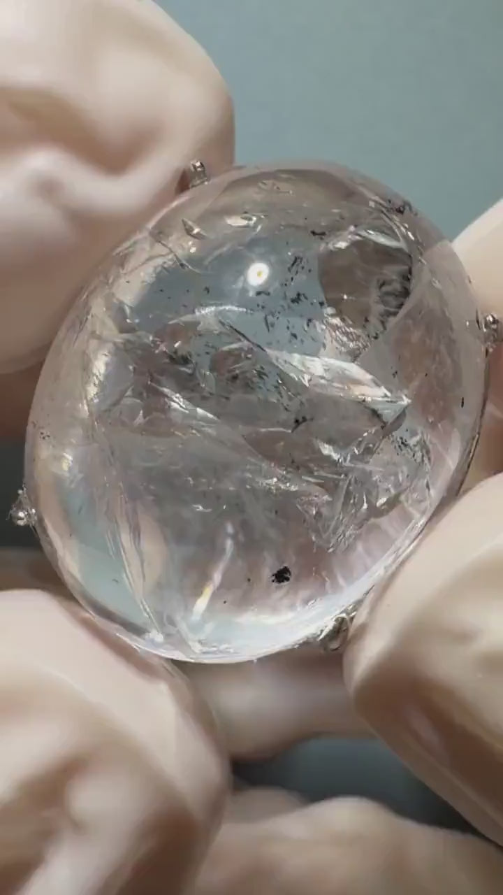 Enhydro Quartz (Herkimer Diamond) S925 Silver Adjustable Ring: Flowing Shimmering Black Sand & Shifting Bubble Inclusion Polished Crystal