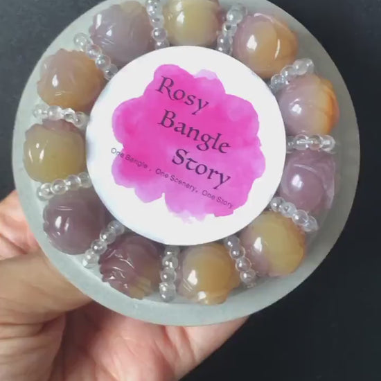 Natural SheTaiCui Jade (Quartzite) carved icy Purple and Yellow Rose crystal charms Bracelet | Taro Mango | Sweet Elegant |  custom size