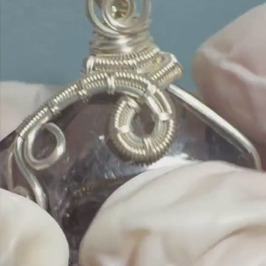 Polished Enhydro Quartz (Herkimer Diamond) Pendant Necklace: Sand Waterfall! Moving Sand & 2 Big Clear Bubble Inclusion Crystal