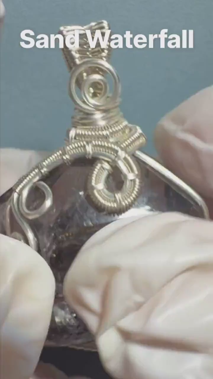 Polished Enhydro Quartz (Herkimer Diamond) Pendant Necklace: Sand Waterfall! Moving Sand & 2 Big Clear Bubble Inclusion Crystal