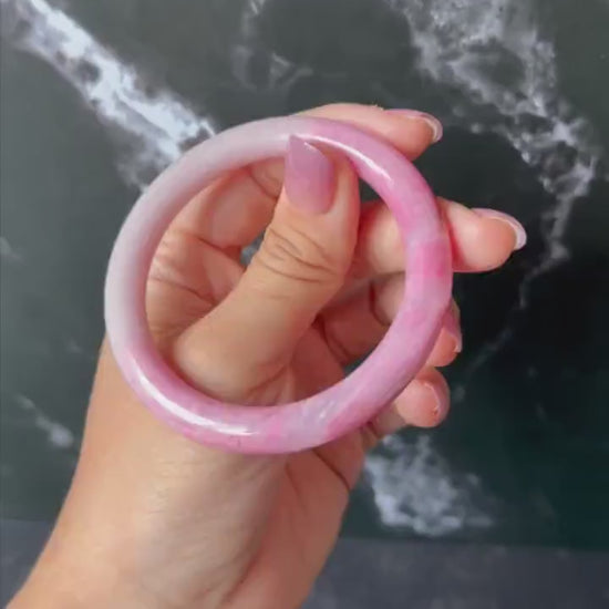55.8mm Premium Natural Rhodonite Stone Bangle: Sweet Strawberry Cotton Candy Pink Crystal Bracelet, Healing Stone for Heart Chakra