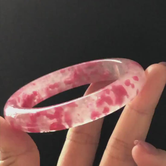 57.2mm Premium Ultra-rare Icy Rhodonite Crystal Bangle: Natural Blossom Flowers Sakura Rain Plum Cherry Blossom Healing Stone Heart Chakra