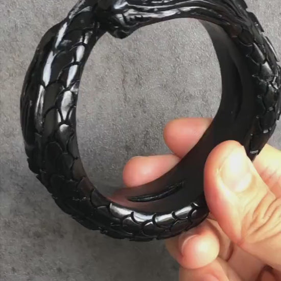 Customised size 48-70mm | 58.6mm Certificated Natural Xiu Jade Serpentine Hand Craved Black Dragon Bangle Bracelet Gift for Men & Women