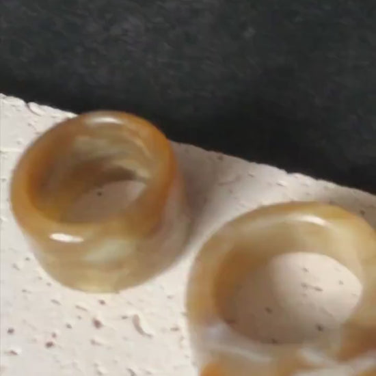 Nephrite Jade Toffee Candy Wide Band Ring US 6.5-8.25: Untreated Natural White Brown Jade Women Statement Ring Thumb Ring