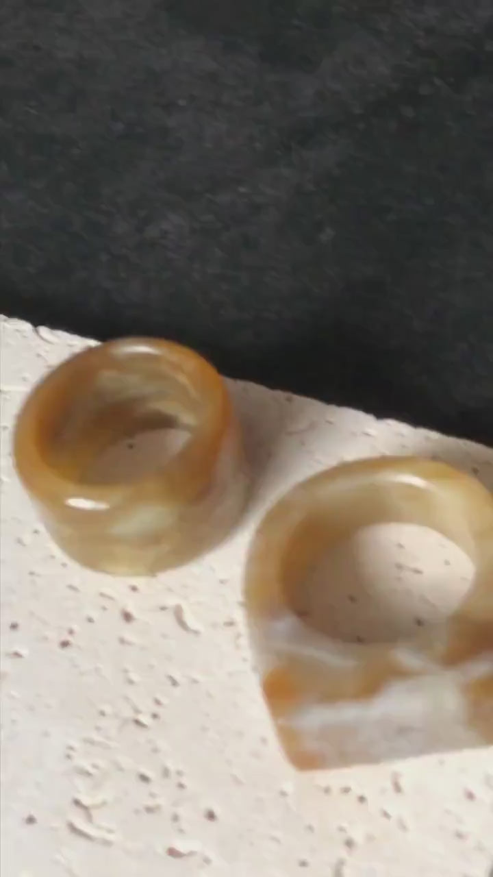 Nephrite Jade Toffee Candy Wide Band Ring US 6.5-8.25: Untreated Natural White Brown Jade Women Statement Ring Thumb Ring