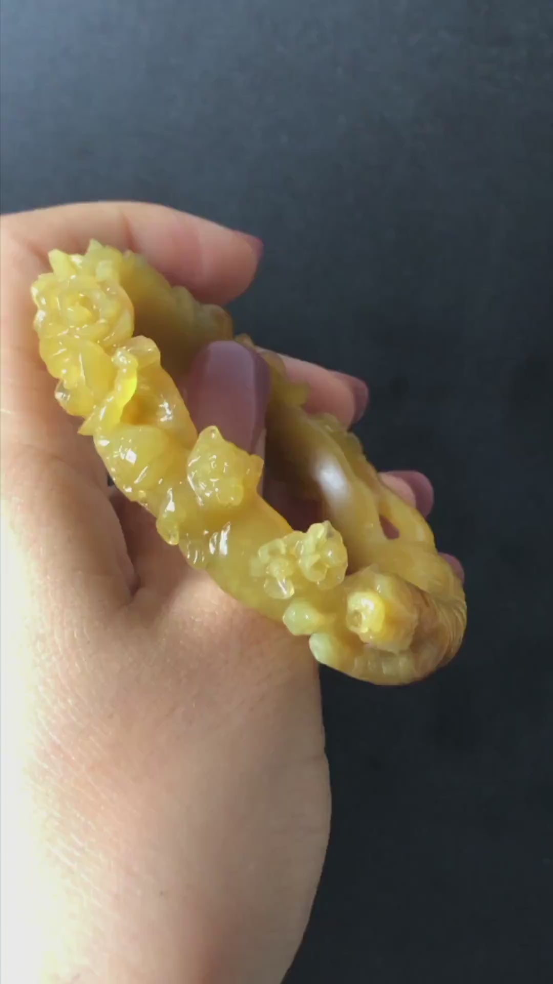 Custom Size 50-65mm! Xiu Jade Tiger & Rose Hand Carved Bangle: Certified Natural Serpentine Yellow Jade handcrafted Bracelet stone carving