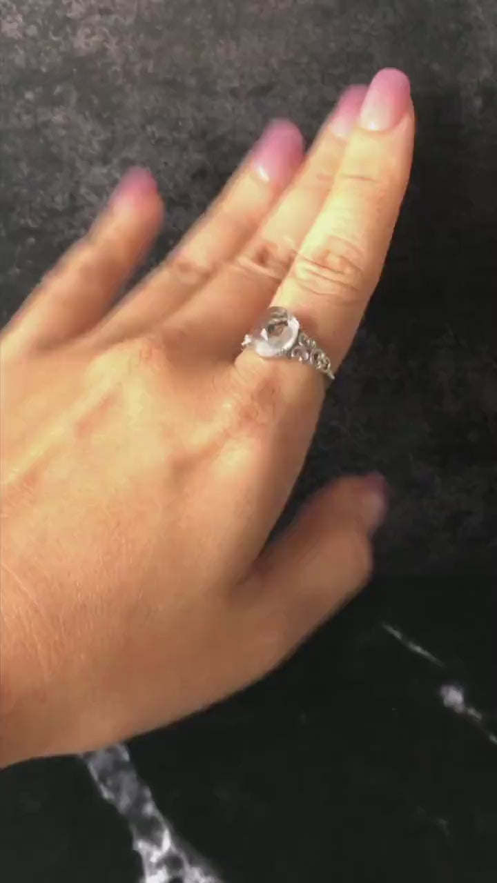 Rare Polished Enhydro Quartz (Herkimer Diamond) S925 Sliver Adjustable Ring: Moving Sand & Black Bubble in Manifestation Quartz