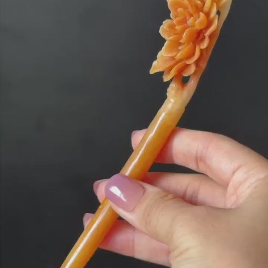 Xiu Jade Serpentine Hand Carved Peony Flower Hair Stick: Natural Untreated Bicolor White Red Jade Hairpin, Vintage Hanfu Hair Jewelry