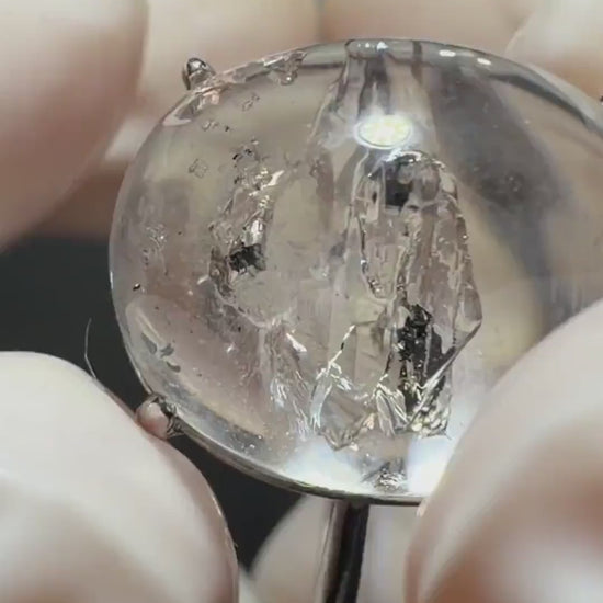 Enhydro Quartz (Herkimer Diamond) S925 Silver Adjustable Ring: Moving Black Tourmaline & Shifting Bubble Inclusion Polished Crystal Ring