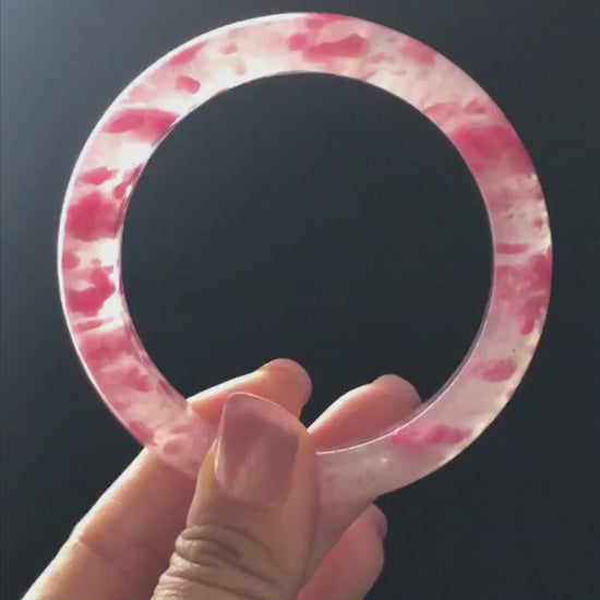 59.7mm Premium Ultra-rare Natural Icy Rhodonite Crystal Stone Gemstone Bangle: Blossom Flowers Sakura Rain Plum Cherry Blossom Gift for her