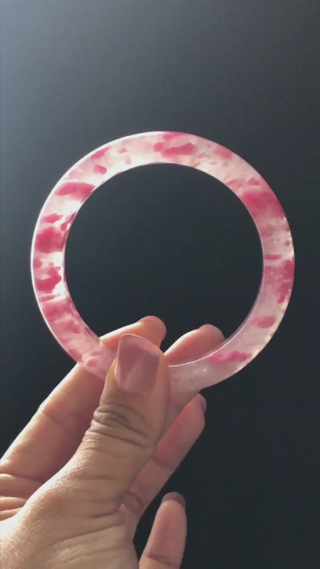 59.7mm Premium Ultra-rare Natural Icy Rhodonite Crystal Stone Gemstone Bangle: Blossom Flowers Sakura Rain Plum Cherry Blossom Gift for her
