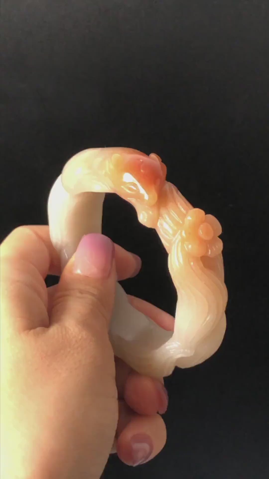 48-70mm! Custom Size Quartzite SheTaiCui Jade Hand Carved Nine-tailed Fox Flower Stone Bangle: Natural Handcraft Milky Coral Sands Bracelet