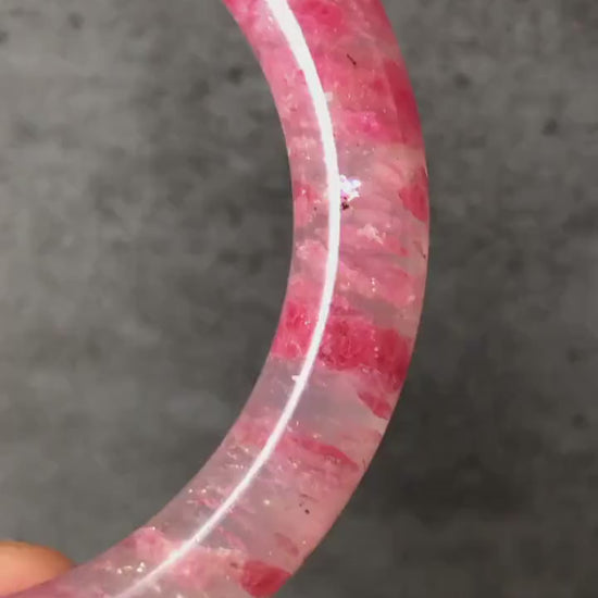 57.1mm Ultra-rare Natural Icy Rhodonite Bangle | Layers of red clouds | Sakura Rain Cherry Blossom | Sparky Crystal Bangle Stone Bracelet