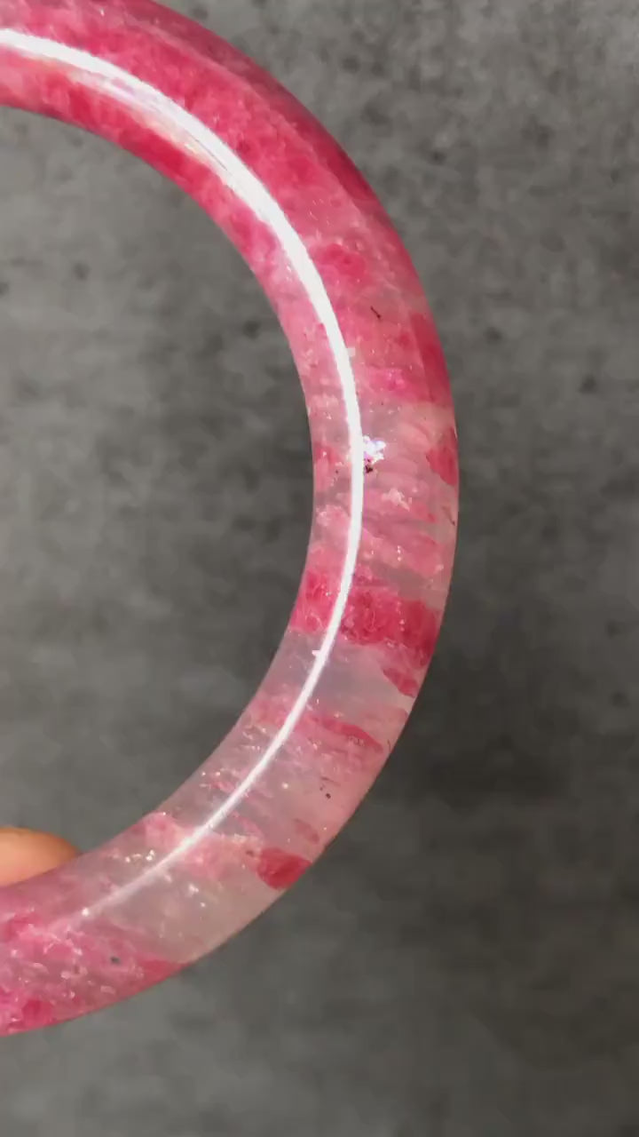 57.1mm Ultra-rare Natural Icy Rhodonite Bangle | Layers of red clouds | Sakura Rain Cherry Blossom | Sparky Crystal Bangle Stone Bracelet