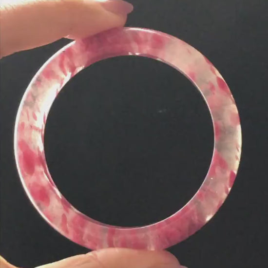 53.1mm Premium Ultra-rare Icy Rhodonite Crystal Bangle: Natural Blossom Flowers Sakura Rain Plum Cherry Blossom Healing Stone Heart Chakra