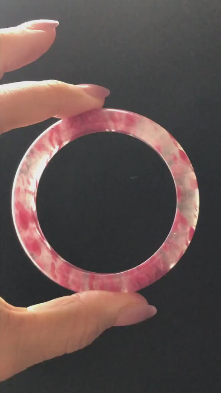53.1mm Premium Ultra-rare Icy Rhodonite Crystal Bangle: Natural Blossom Flowers Sakura Rain Plum Cherry Blossom Healing Stone Heart Chakra